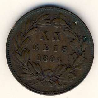 Antique coins 1884 Portugal 20 Reis - as per scan