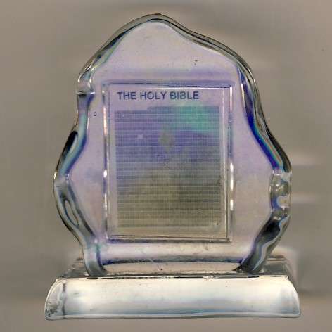 The bible on a piece of glass, copy of the Rosetta stone - as per scan - height 6.5cm - length 6cm