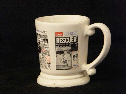 Crescentware Luipaardsvlei South Africa Beer mug with newspaper cuttings headlines theme