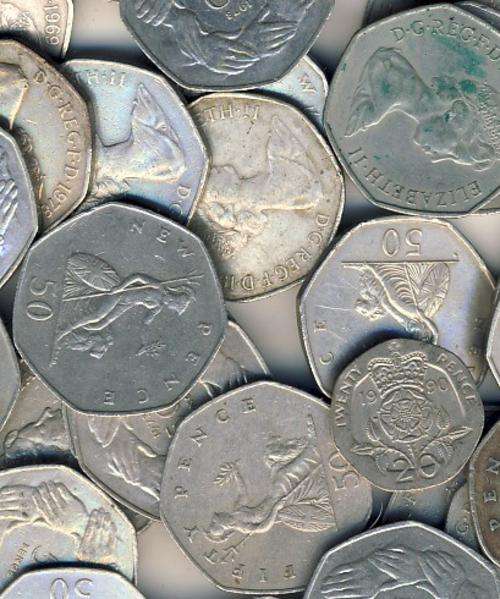 45 Pounds in British coinage - All 50 Pence coins