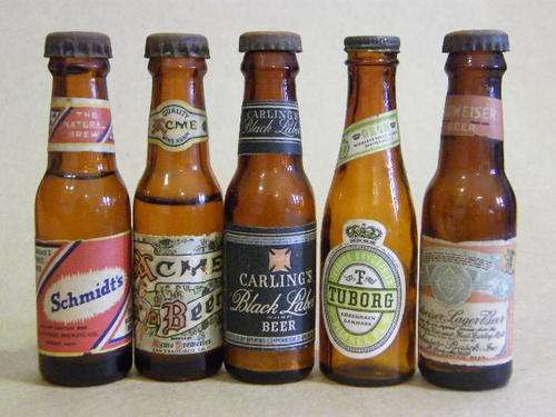 Lot of 5 miniature vintage beer bottles -