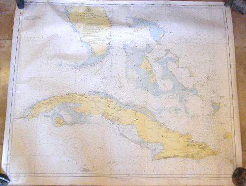 Large vintage Straits of Florida & Cuba Sailing chart - 110 x 90cm - as per photo