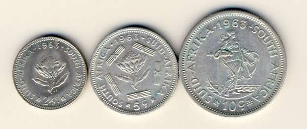 RSA - 1963 Set with 2 and a Half Cent, 5 Cent & 10 Cent - as per scan