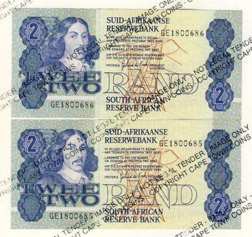 SA - Pair of GPC de Kock R2 notes with Consecutive numbers - as per scan