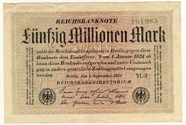 1923 Germany - Reichsbanknote 50 Millionen Mark Note