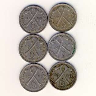 Southern Rhodesia Set of sixpences 1947 - 1952