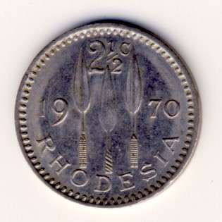 Rhodesia two and a half cent of 1970 UNC