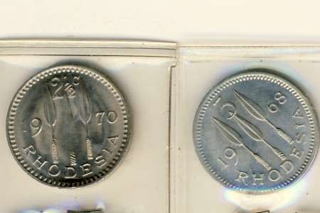 Rhodesia set of 2 1968 &1970 2 and a half cent pieces UNC
