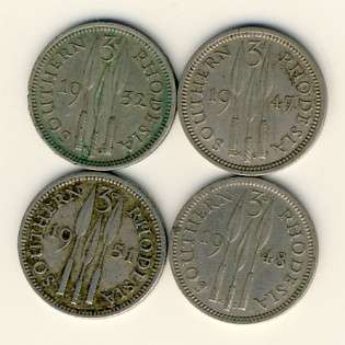 Southern Rhodesia Lot of 4 tickeys 147, 1948, 1951, 1952