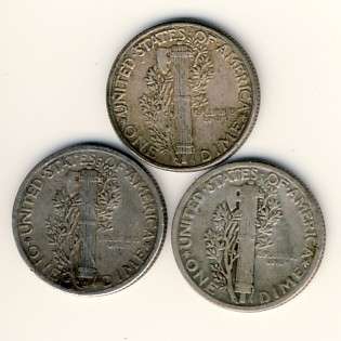 USA 1934, 1940 & 1944 Mercury Dimes
