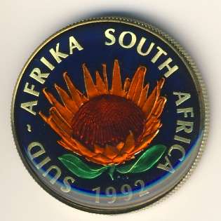 RSA 1992 Gilded & coloured silver Protea rand ( a special piece)