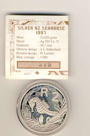 1997 RSA silver proof R2 Seahorse in SAM box with certificate - very difficult to get