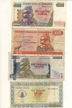 Zimbabwe lot of 11 banknotes as per scan - You bid per coin to take all