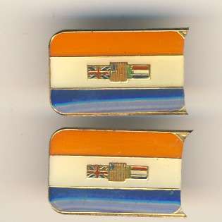 Two old SA Flag pin badges - sold as a set