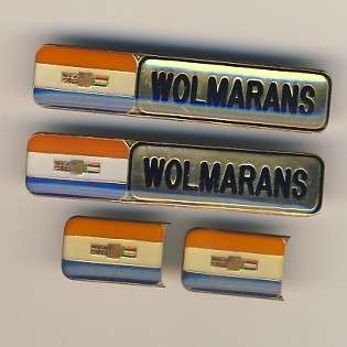 Set of Nameplates Wolmarans with old SA Flag and two SA flag pin badges