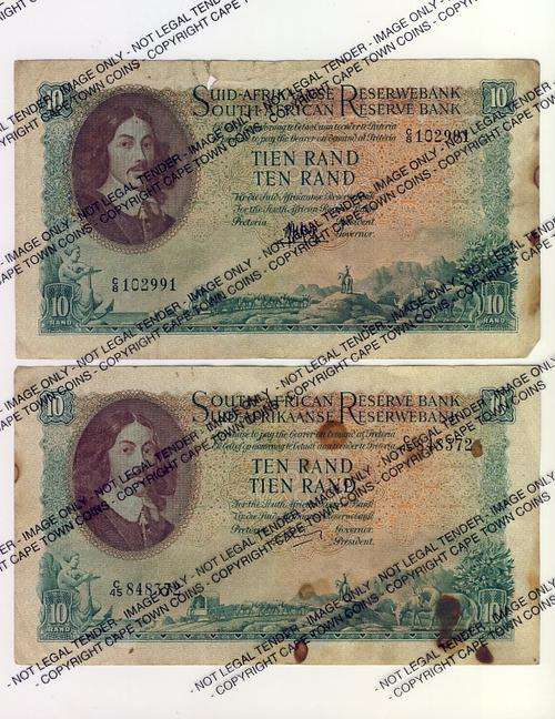 MH de Kock & G Rissik Large R10 notes - marks and a hole