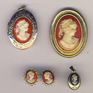 Cameo type Brooch, Earrings, Pendant and Photo pendant