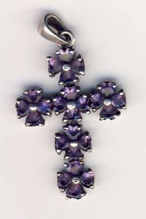 Sterling silver cross with 24 amethyst stones - as per scan