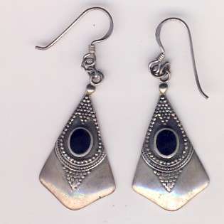 Pair of sterling silver earrings with black stone