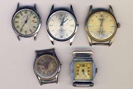 Lot of 5 broken watches Roamer , Basis , Glen, Grand prix, etc - You Bid Per Watch To Take All