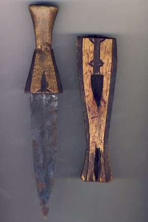 Hand made knife with wooden sheath as per scan