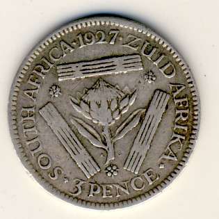 SAU Silver 1927 Three Pence