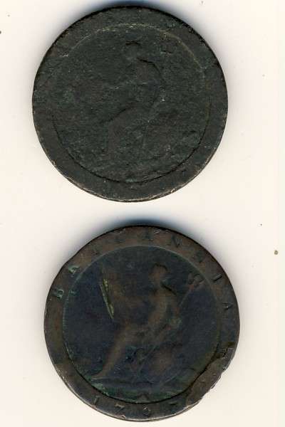 Great Britain 1797 Lot of Two Cartwheel Pennies - as per scan