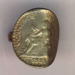 Brass ring with 1921 French coin