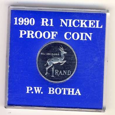 RSA 1990 PW Botha Nickel Proof R1