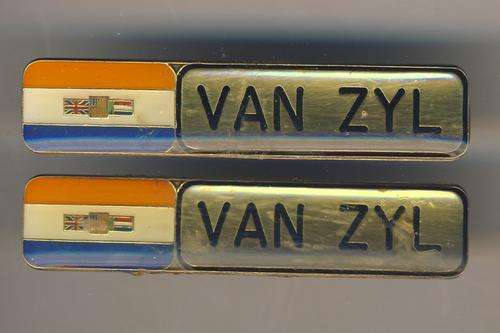 Set of SADF Name tags with old SA Flag - van Zyl