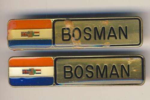 Set of SADF Name tags with old SA Flag - Bosman