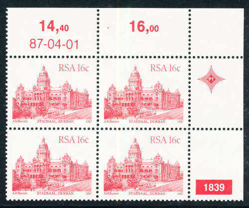 South Africa - 1982 - 4th Defins - 16c unhinged mint control 1839 - block of 4 . SACC 624 .