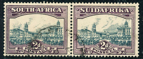 South Africa - 1930-1945 - 2d Slate - grey + alilac wmk upright - fine used - horiz pair SACC 44