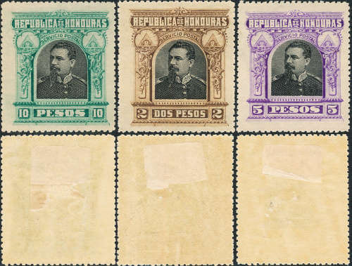 Honduras - 1891 - Pres. Bogran - 2P, 5P, 10P mint hinged . SG 67-69 .