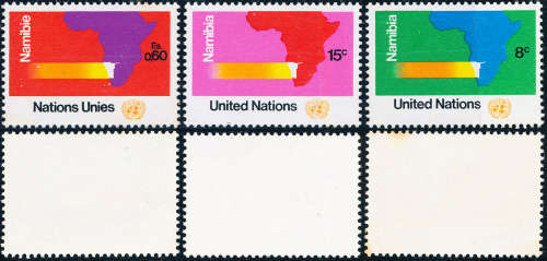 Namibia - 1973 - United Nations - 8c, 15c, 60c stamps used during u.n. resolution period