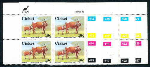Ciskei - 1987 - Nkone Cattle - set of 4 control blocks of 4 mint unhinged .