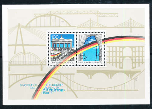 Germany - 1990 - Berlin Wall Anniv - m/sheet of 2 stamps mint unhinged . SG 1481-1482 .