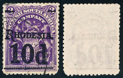 Rhodesia - 1909 - Surch 10d on 3s deep violet . SACC 117 .