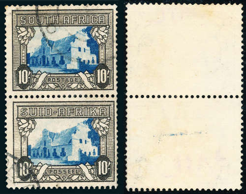 South Africa - 1933 - 48 - Hyphenated Issue - 10s vertical pair blue and charcoal fine used . 63b .