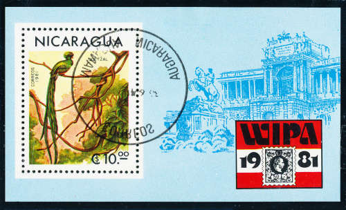 Nicaragua - 1981 - International Stamp Exhibition - 10 cor m/s fine used . SG MS 2267 .