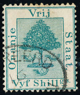 Orange Free State - 1878 - 1894 - Defins - 5s green fine used . SG 20 .