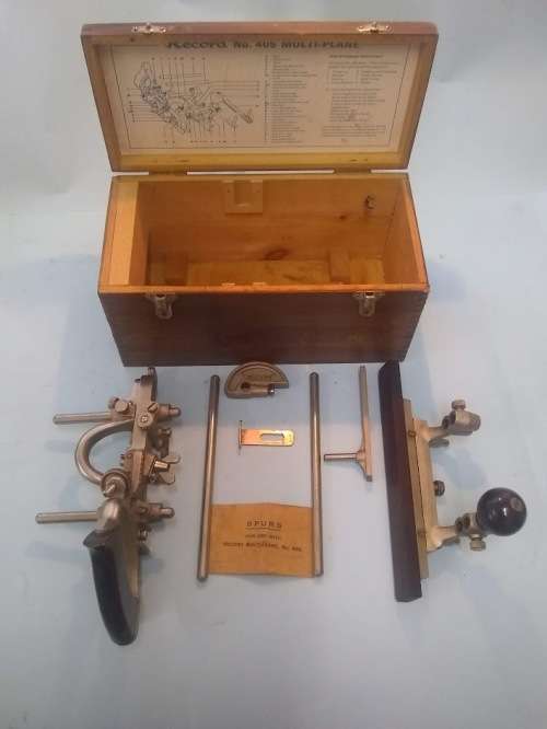 Tools - Record multi-plane No.405 in wooden box with 24 cutters - Made by Tungsten steel cutters.