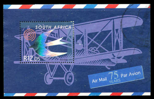 South Africa - 2004 - 75 years Air Mail Services - R12.05 m/sheet fine used . SACC 1671 .