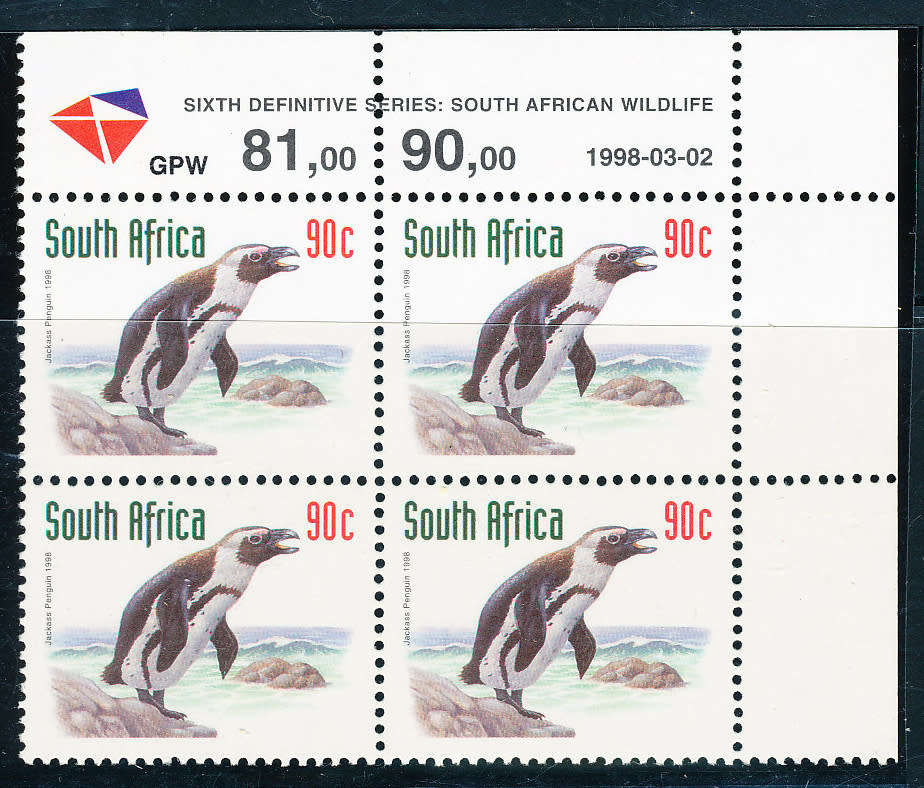 South Africa - 1998 - 6th defins. (redrawn) - 90c cyl block of d/d 1998/03/02 - u.m. - SACC 1165
