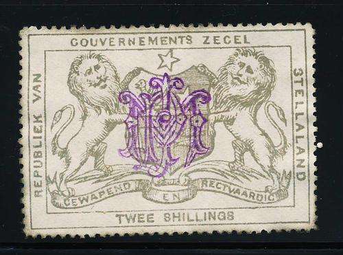 Stellaland Revenue Stamps - 1886 - Ovpt JPM - 2s slate grey unused no gum (B&H 13).