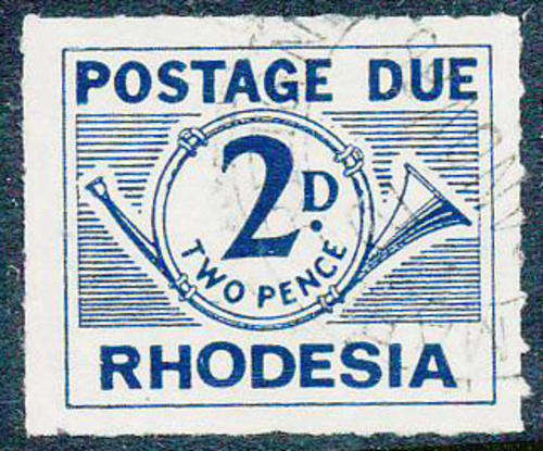 Rhodesia Postage Dues - 1965 - 2d deep blue (rouletted) fine used. (SG D9)