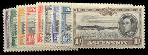 Ascension 1938-53 - Geo VI - 1/2d to 1s fine mint perf 13 cheapest 9 stamps.
