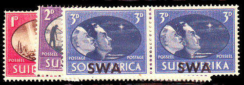 South West Africa - 1945 - Victory - set of 3 mint unhinged horizontal pairs.