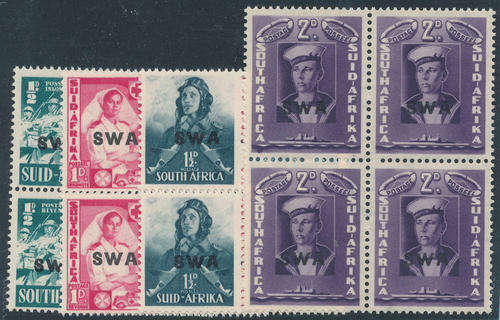 South West Africa - 1941-42 - Large War - Â½d, 1d, 1Â½d, 2d blocks of 4 mnt unhinged.
