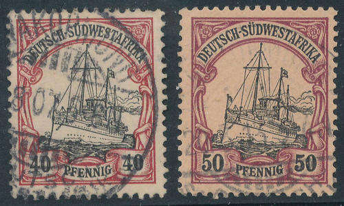 South West Africa German Period â 1901â Yacht Defins â 40 & 50 pfg fine used (SACC 19-20).